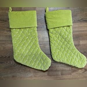 RARE Pottery Barn Jeweled Rhinestone Velvet Christmas Stocking GREEN - One Only